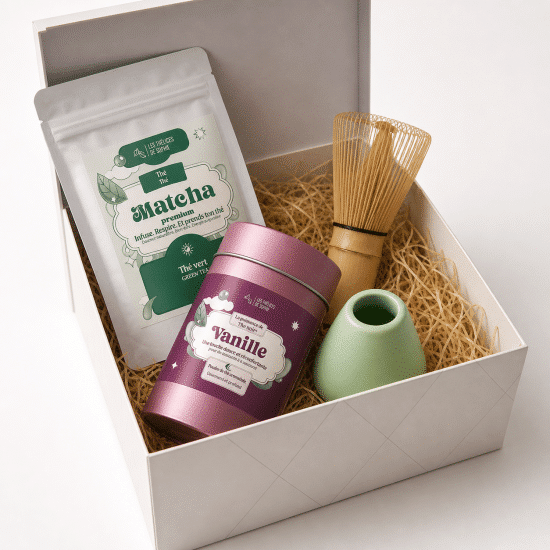 Coffret Matcha Premium & Cérémonial : un rituel bien-être complet à offrir pour Pâques ou la Fête des Mères. Matcha, chasen, chawan, douceur et plaisir.