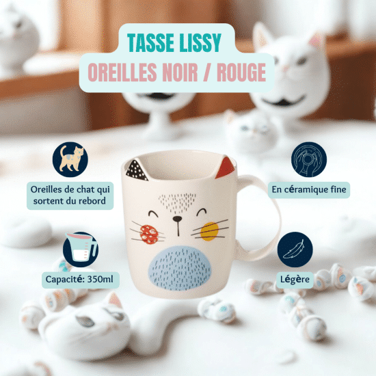 Tasse chat kawaii avec oreilles en relief – parfaite pour un moment thé cosy. En céramique fine, légère et originale. Idée cadeau adorable !