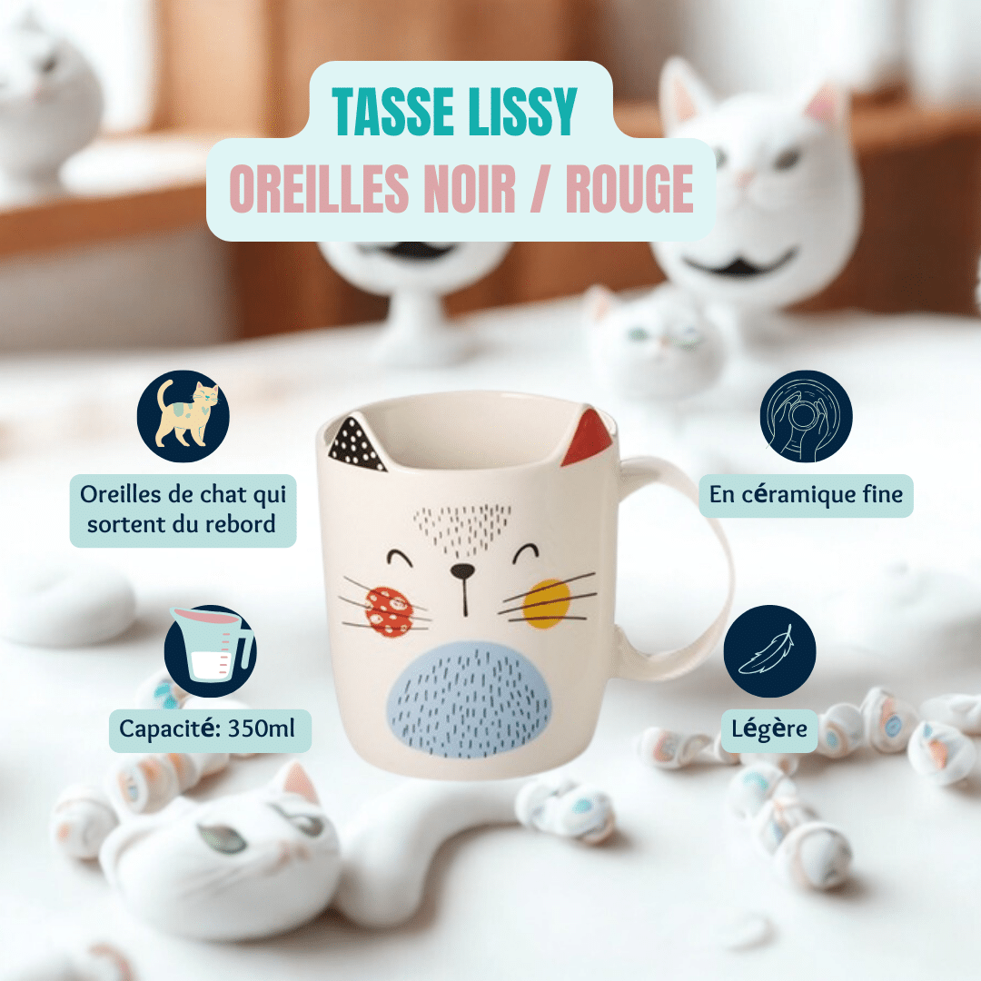 Tasse chat kawaii avec oreilles en relief – parfaite pour un moment thé cosy. En céramique fine, légère et originale. Idée cadeau adorable !