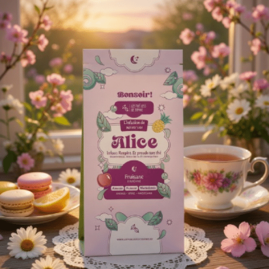 Dites Bonsoir à Alice, une fruisane fruitée à la pomme, l'ananas et au macadamia. Une douceur joyeuse pour accompagner la soirée.