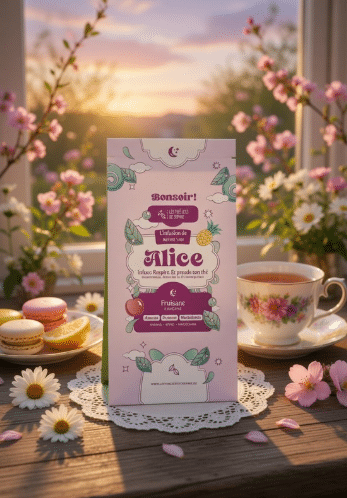 Dites Bonsoir à Alice, une fruisane fruitée à la pomme, l'ananas et au macadamia. Une douceur joyeuse pour accompagner la soirée.