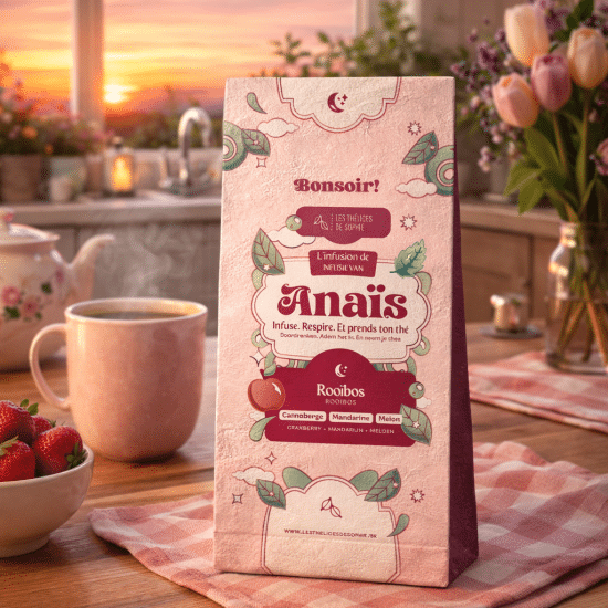Dites Bonsoir à Anaïs, un rooibos fruité aux canneberge, mandarine et melon. Une intensité douce pour accompagner la soirée.