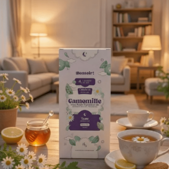 Dites Bonsoir à la Camomille, une infusion florale et apaisante. Une douceur calme et réconfortante pour accompagner la soirée.