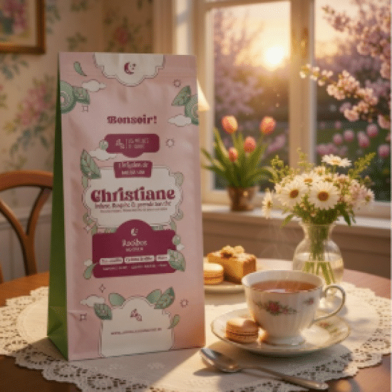 Dites Bonsoir à Christiane, un rooibos doux et crémeux aux riz soufflées, crème brûlé et mûre. Une chaleur profonde pour accompagner la soirée.