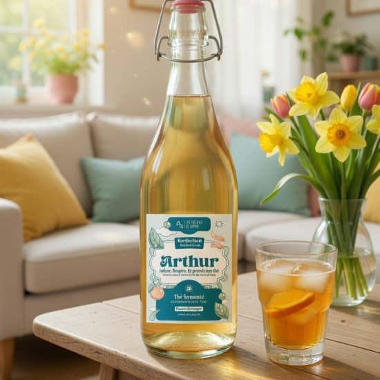 Kombucha artisanal et naturel, brassé à la main en Belgique. 1L de plaisir pétillant et sain, riche en probiotiques.