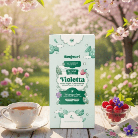 Dites Bonjour au thé de Violetta, un mélange floral et affirmé mêlant thés verts, thé blanc, framboise et violette. Une élégance pour chaque tasse.